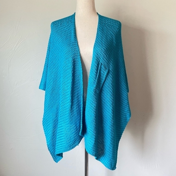 NWT Chico's Blue Weave Open Front Knit Wrap Shrug Cardigan Sweater Size L/XL - Picture 2 of 8